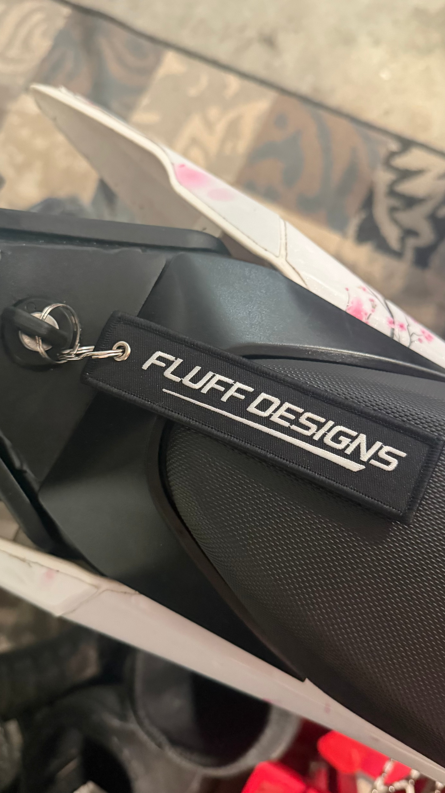 Fluff Designs Keychain Black on White